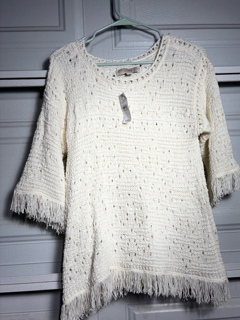 LOFT Ivory Crochet Fringe Sweater